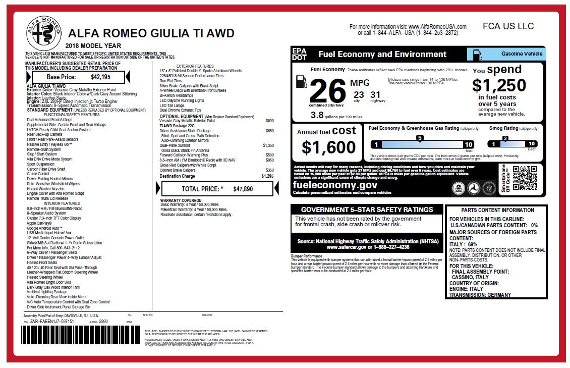 New 2018 Alfa Romeo Giulia Ti Q4 for sale Sold at McLaren Greenwich in Greenwich CT 06830 1