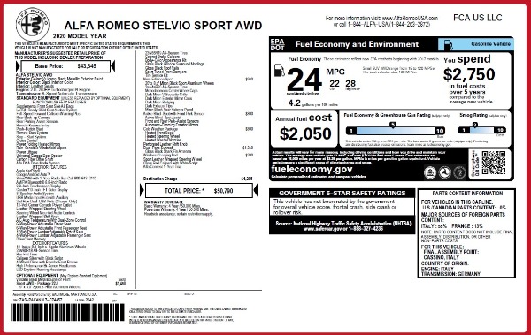 New 2020 Alfa Romeo Stelvio Sport Q4 for sale Sold at McLaren Greenwich in Greenwich CT 06830 2