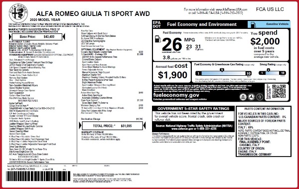 New 2020 Alfa Romeo Giulia Ti Sport Q4 for sale $51,095 at McLaren Greenwich in Greenwich CT 06830 2
