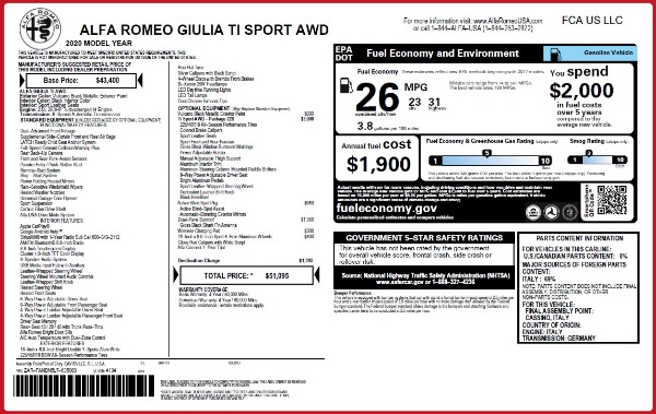 New 2020 Alfa Romeo Giulia Ti Sport Q4 for sale Sold at McLaren Greenwich in Greenwich CT 06830 2