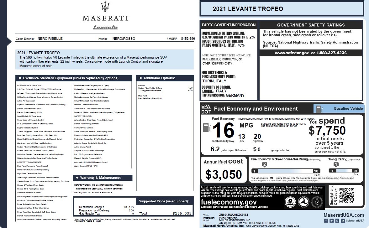 Used 2021 Maserati Levante Trofeo for sale $65,900 at McLaren Greenwich in Greenwich CT 06830 1