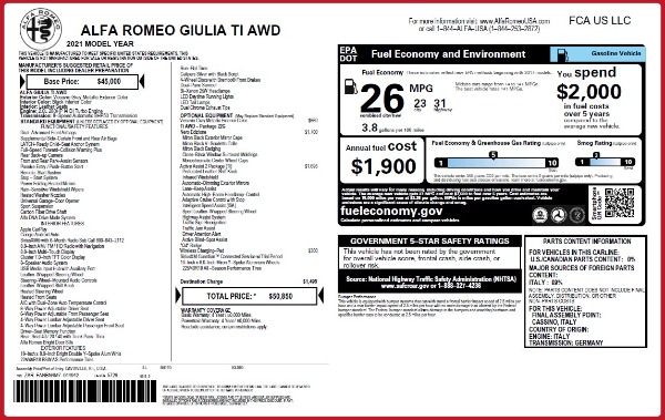 New 2021 Alfa Romeo Giulia Ti Q4 for sale $50,850 at McLaren Greenwich in Greenwich CT 06830 2