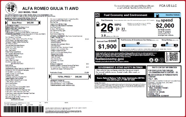 New 2021 Alfa Romeo Giulia Ti Q4 for sale $49,240 at McLaren Greenwich in Greenwich CT 06830 2