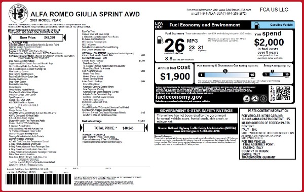 New 2021 Alfa Romeo Giulia Q4 for sale $48,245 at McLaren Greenwich in Greenwich CT 06830 2