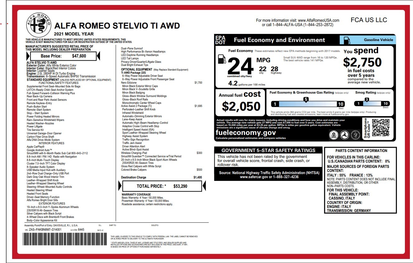 New 2021 Alfa Romeo Stelvio Ti for sale Sold at McLaren Greenwich in Greenwich CT 06830 1