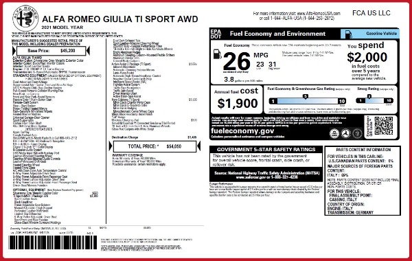 New 2021 Alfa Romeo Giulia Ti Sport Q4 for sale Sold at McLaren Greenwich in Greenwich CT 06830 2