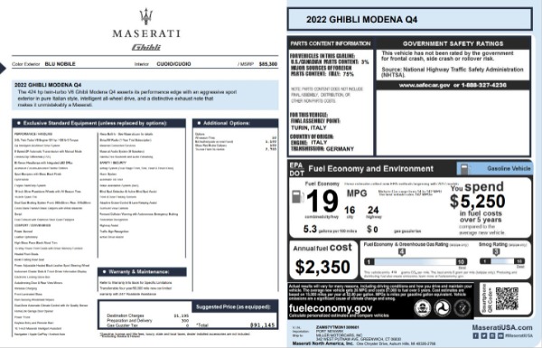 New 2022 Maserati Ghibli Modena Q4 for sale $91,145 at McLaren Greenwich in Greenwich CT 06830 2