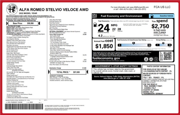 New 2022 Alfa Romeo Stelvio Veloce for sale $57,650 at McLaren Greenwich in Greenwich CT 06830 2