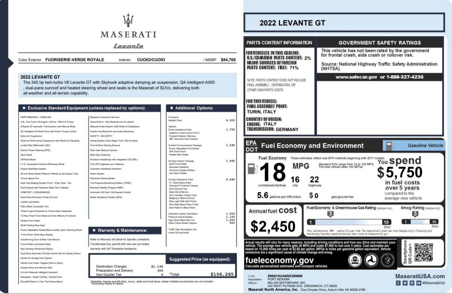 New 2022 Maserati Levante GT for sale $106,265 at McLaren Greenwich in Greenwich CT 06830 1