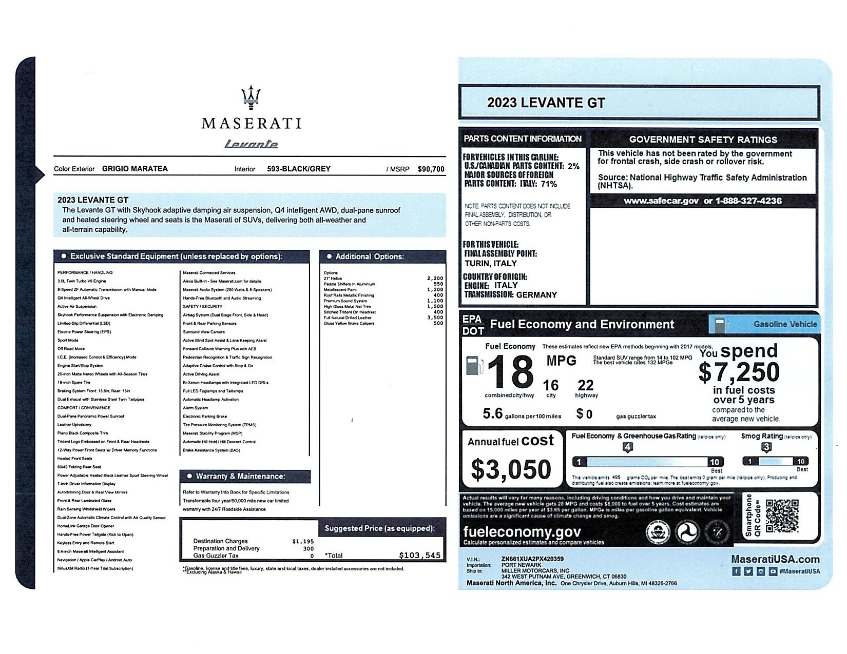 Used 2023 Maserati Levante GT for sale $39,900 at McLaren Greenwich in Greenwich CT 06830 1