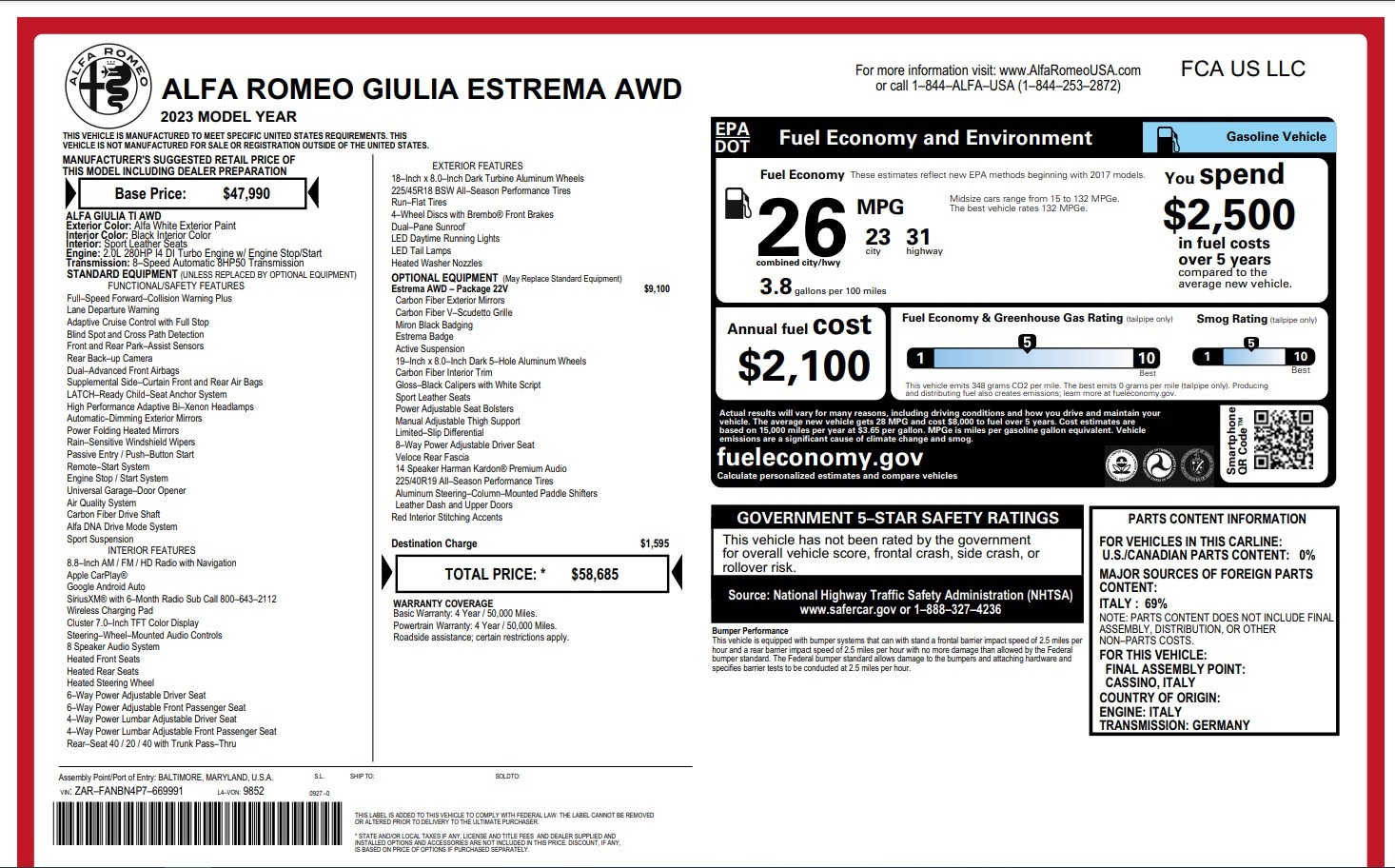 Used 2023 Alfa Romeo Giulia Estrema for sale Call for price at McLaren Greenwich in Greenwich CT 06830 1