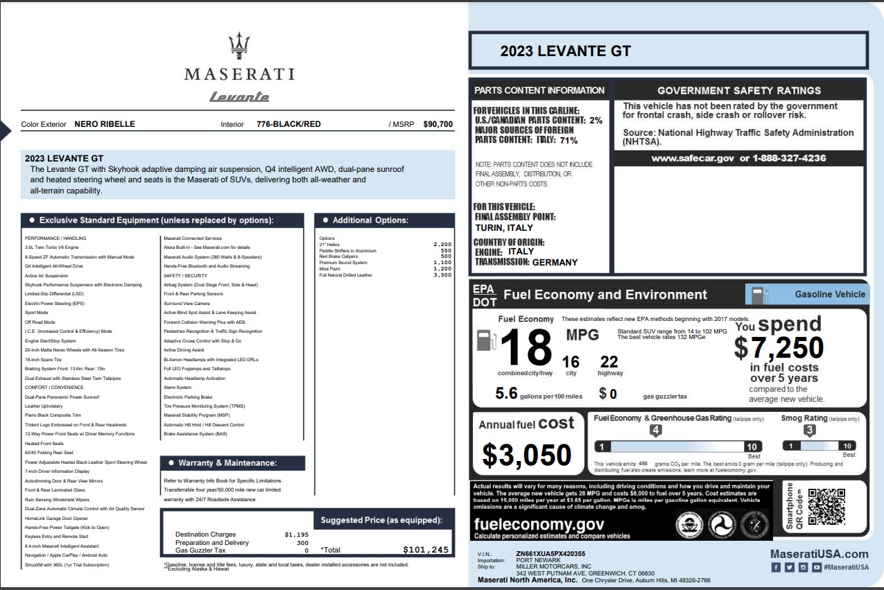 Used 2023 Maserati Levante GT for sale Call for price at McLaren Greenwich in Greenwich CT 06830 1
