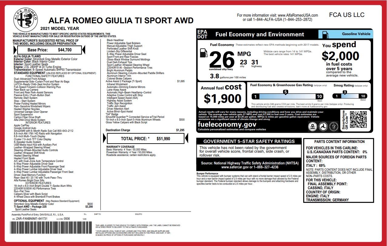 Used 2021 Alfa Romeo Giulia Ti Sport for sale $39,900 at McLaren Greenwich in Greenwich CT 06830 1
