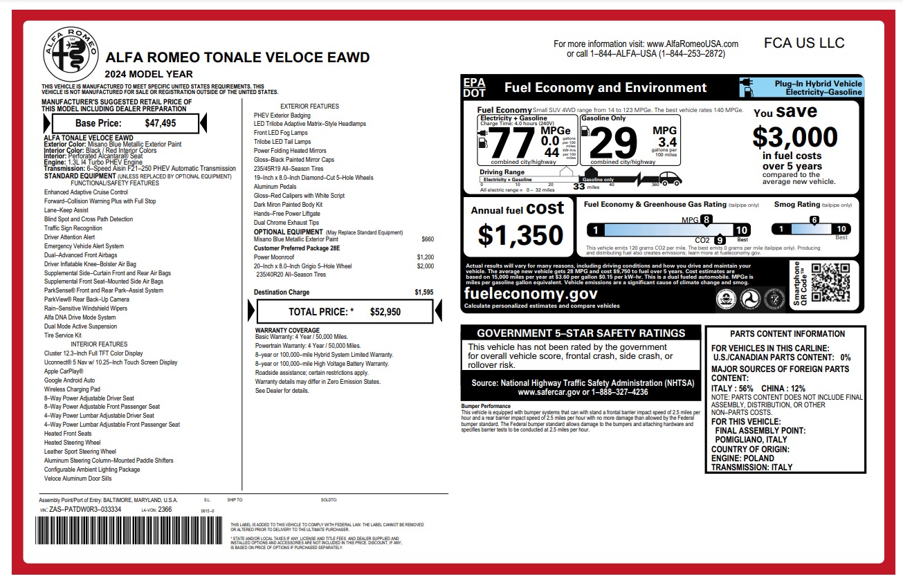 Used 2024 Alfa Romeo Tonale Veloce for sale $28,900 at McLaren Greenwich in Greenwich CT 06830 1