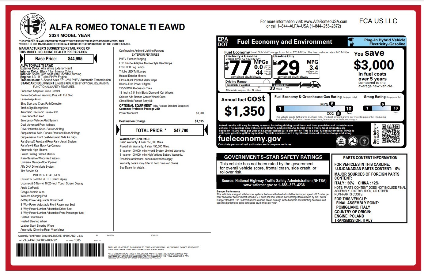 New 2024 Alfa Romeo Tonale Ti for sale $47,790 at McLaren Greenwich in Greenwich CT 06830 1