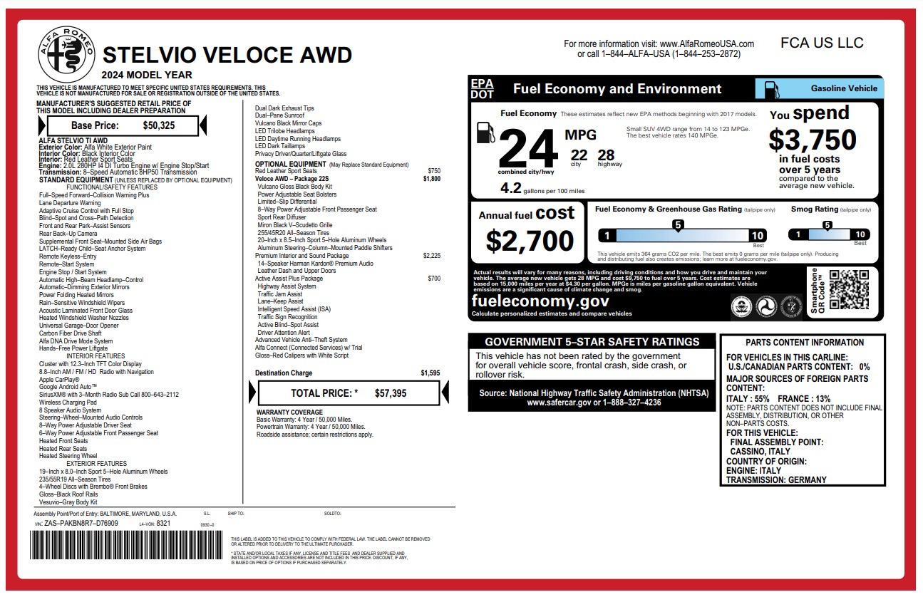 New 2024 Alfa Romeo Stelvio Veloce for sale Sold at McLaren Greenwich in Greenwich CT 06830 1