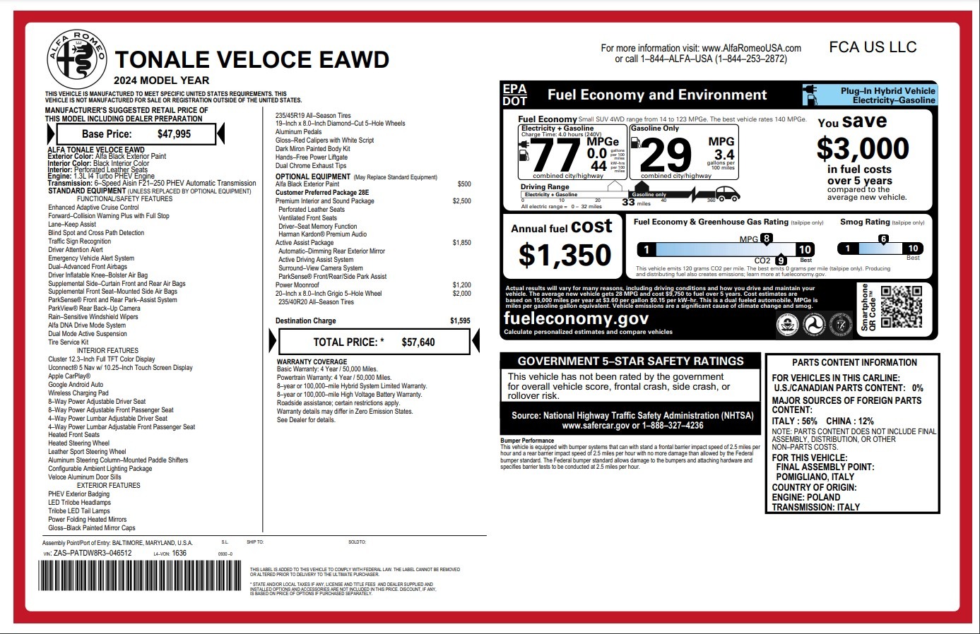 New 2024 Alfa Romeo Tonale Veloce for sale Sold at McLaren Greenwich in Greenwich CT 06830 1