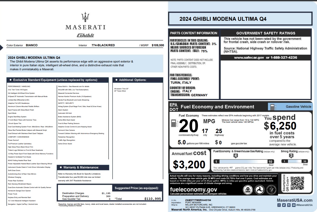New 2024 Maserati Ghibli Modena Ultima Q4 for sale Sold at McLaren Greenwich in Greenwich CT 06830 1