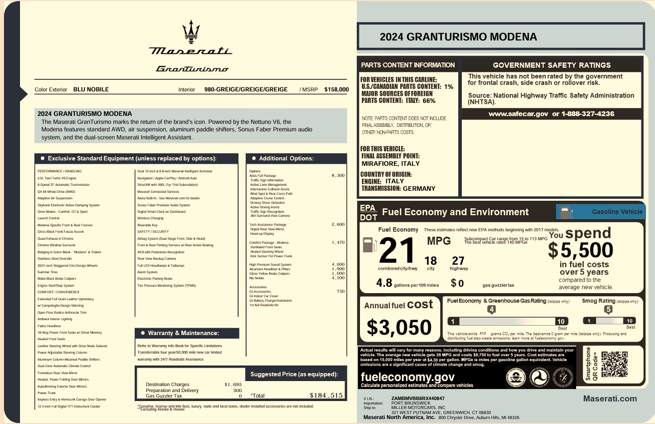 Used 2024 Maserati GranTurismo Modena for sale Call for price at McLaren Greenwich in Greenwich CT 06830 1