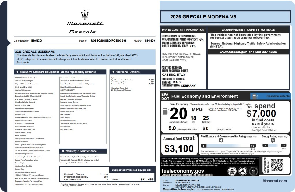 New 2026 Maserati Grecale Modena for sale $91,455 at McLaren Greenwich in Greenwich CT 06830 1
