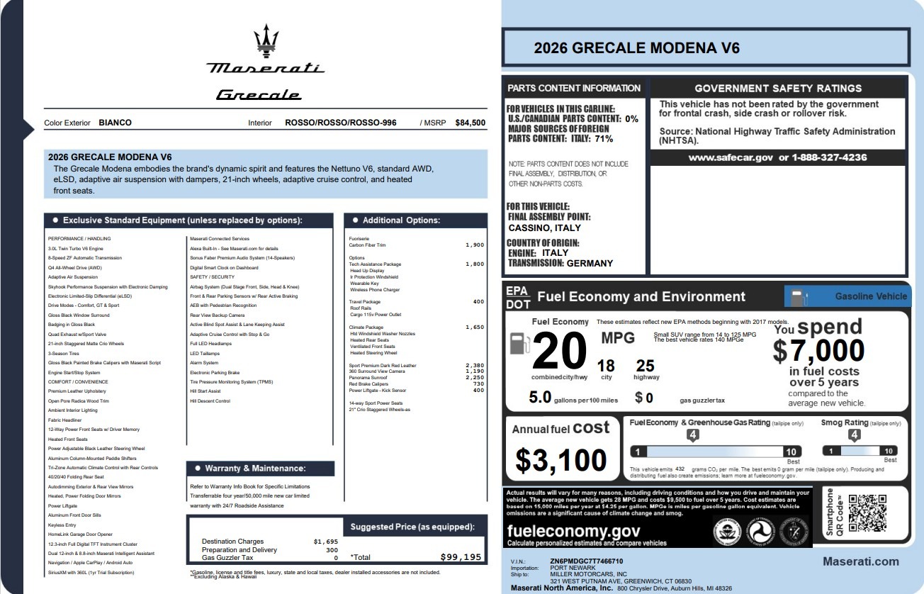 New 2026 Maserati Grecale Modena V6 for sale $99,195 at McLaren Greenwich in Greenwich CT 06830 1