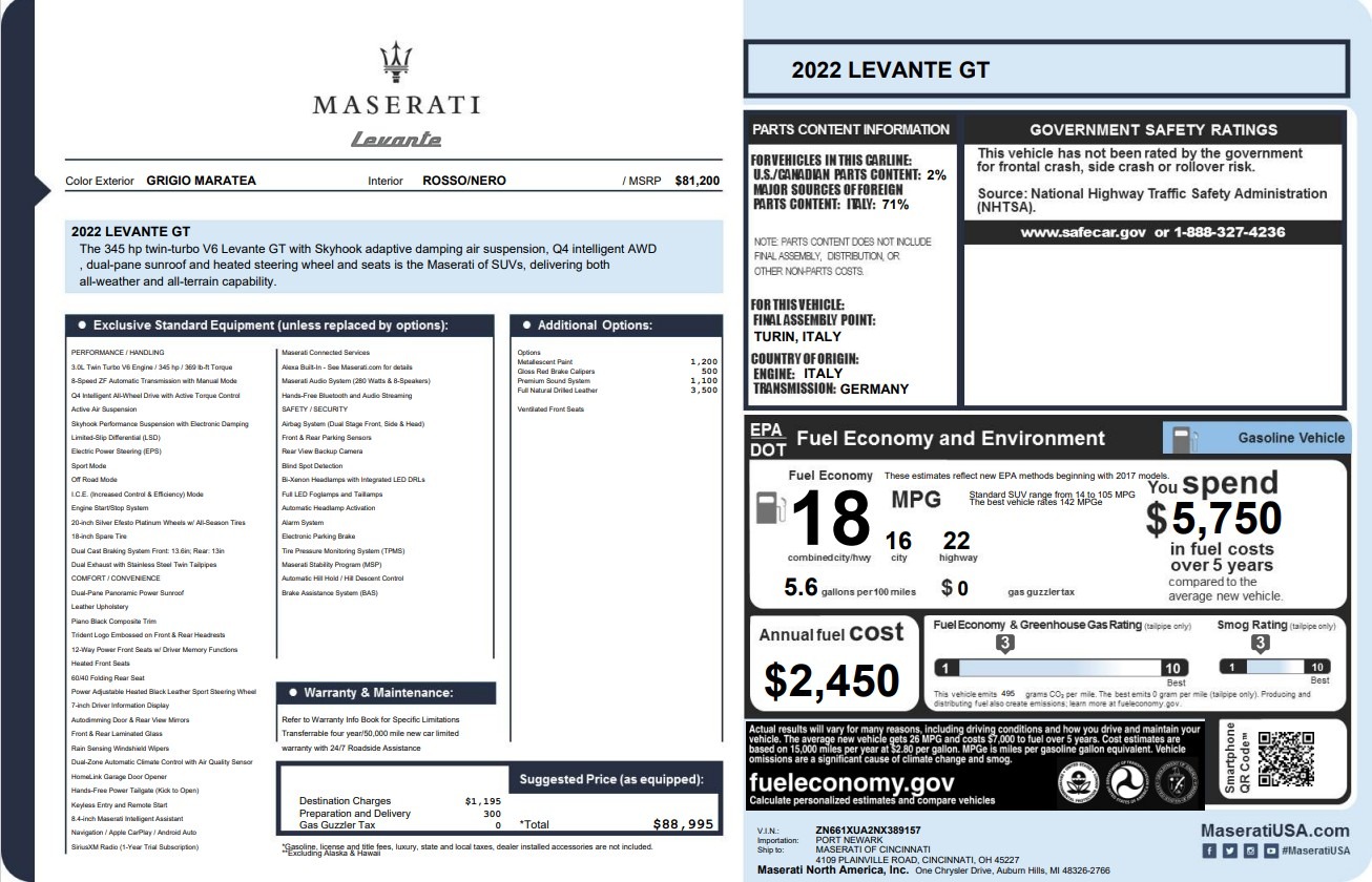 Used 2022 Maserati Levante GT for sale $42,900 at McLaren Greenwich in Greenwich CT 06830 1