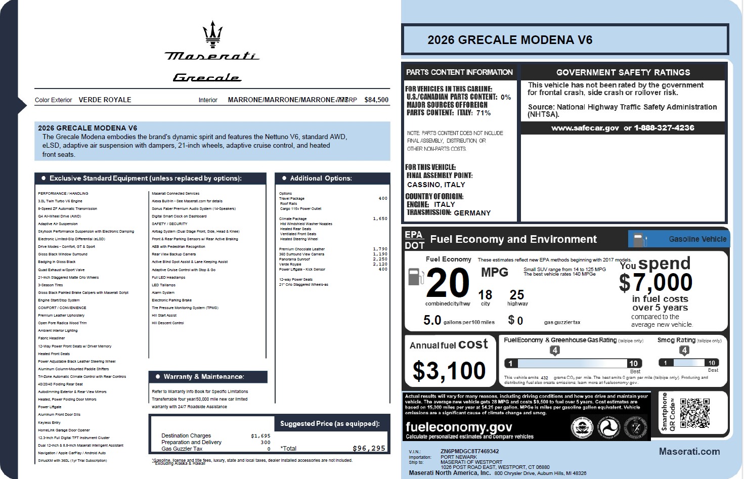 New 2026 Maserati Grecale Modena V6 for sale $96,295 at McLaren Greenwich in Greenwich CT 06830 1