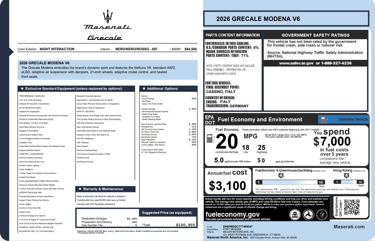 New 2026 Maserati Grecale Modena V6 for sale $100,905 at McLaren Greenwich in Greenwich CT 06830 1