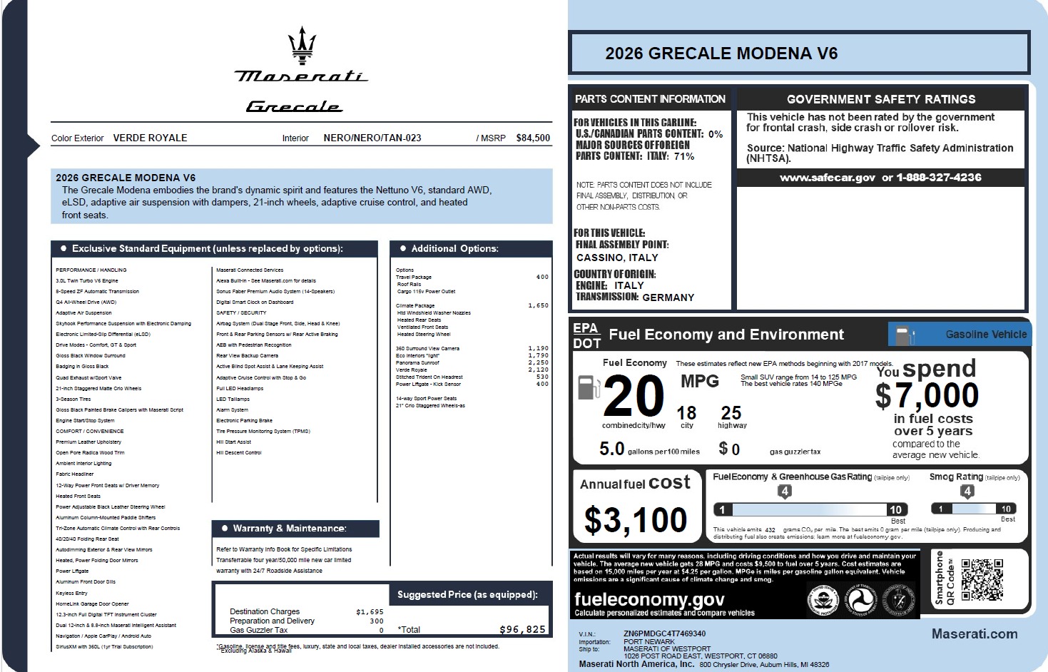 New 2026 Maserati Grecale Modena V6 for sale $96,825 at McLaren Greenwich in Greenwich CT 06830 1