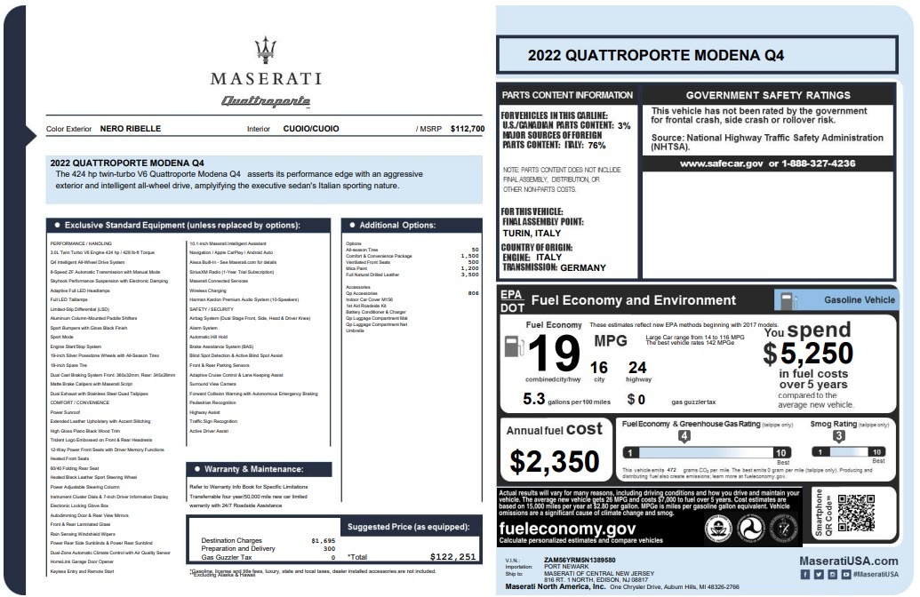 Used 2022 Maserati Quattroporte Modena Q4 for sale $52,900 at McLaren Greenwich in Greenwich CT 06830 1