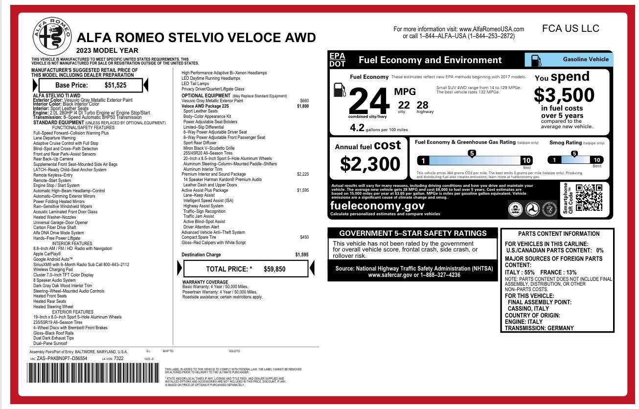 Used 2023 Alfa Romeo Stelvio Veloce for sale Call for price at McLaren Greenwich in Greenwich CT 06830 1