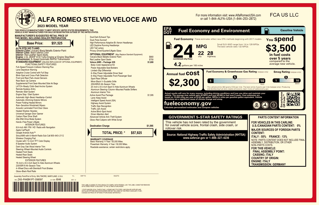 Used 2023 Alfa Romeo Stelvio Veloce for sale $32,900 at McLaren Greenwich in Greenwich CT 06830 1